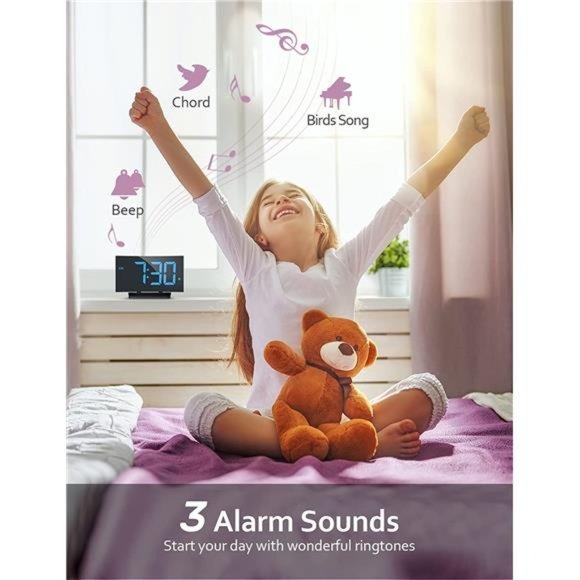 Digital Alarm Clock for Bedrooms, Digital Clock with Modern Curved Design - Picture 2 of 9